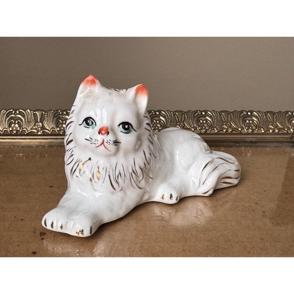 Vintage Mid Century Ceramic White Persian Cat Figurine